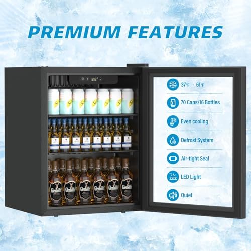 Erivess 76 Can Mini Fridge, 1.7 Cu.ft Beverage Refrigerator with Glass Door - Image 3