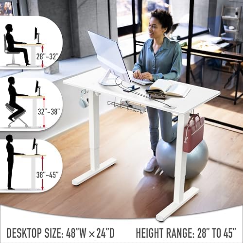 SHW 48-Inch Electric Height Adjustable Standing Desk w/Drawer, White - Image 6