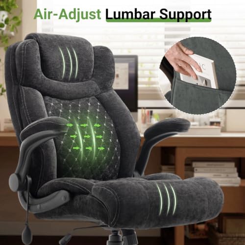 Office Chair, Big and Tall Executive Chair with Air-Lumbar Support, Breathable Desk Computer Chair with Adjustable Flip-up Armrests, Wide Cushion Seat Swivel Home Office Chair - Image 3