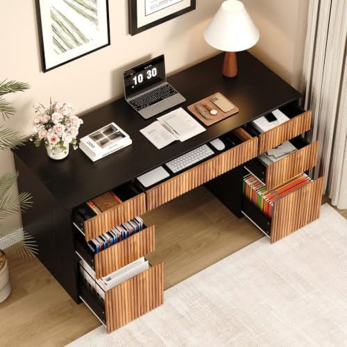 Desk with Drawers, 58 Inch Executive Office Desk with File Drawer, Black - Image 3