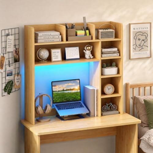 GOFLAME Desk Hutch, 8 Shelves Desktop Bookshelf, 31.5”, Burlywood - Image 3