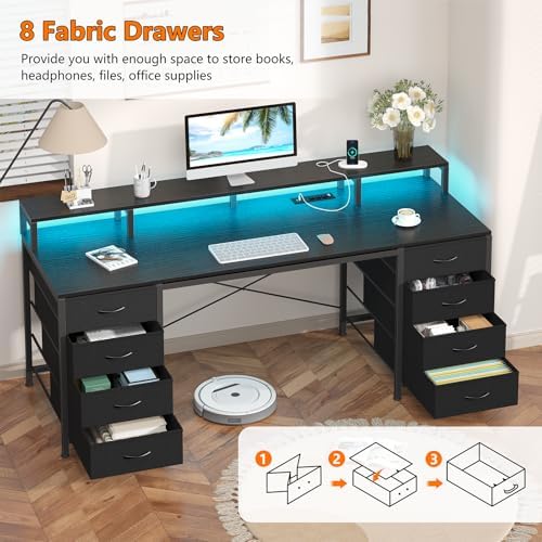 60" Computer Desk with 8 Drawers & Monitor Stand for Home Office, Bedroom - Image 3