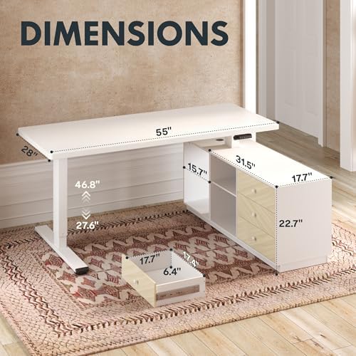 FLEXISPOT 55" Executive Standing Desk with File Cabinet, White - Image 2