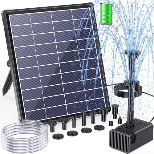 POPOSOAP 6.5W Solar Fountain Pump for Bird Bath Built-in 3000mAh Battery Backup, DIY Solar Water Fountain with Double-Layer Nozzles & Dry-Run Protection 5Ft Tubing for Ponds, Bird Bath, Water Features by POPOSOAP