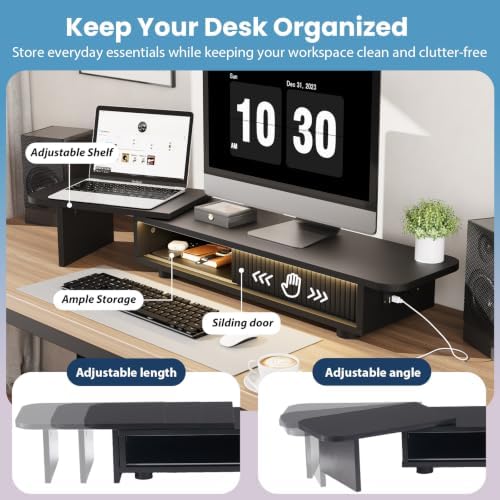 Artswish Dual Monitor Stand with Power Outlet, Black Desk Monitor Riser - Image 4