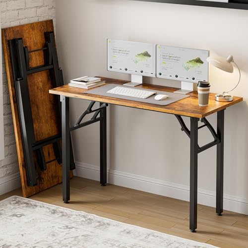 Frylr Small Folding Computer Desk – Portable 43.3 Inch Foldable Laptop Table, Collapsible and Compact for Easy and Fast Setup, Lightweight for Small Spaces, Home Craft and Study Use, Rustic Brown by Frylr