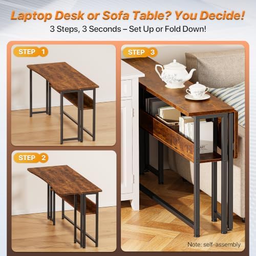 Huuger Folding Desk with Storage Shelf, 47.2 Inch Foldable Computer Table - Image 4