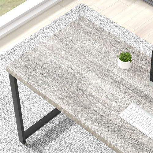 FOLUBAN Computer Desk, Modern Home Office Desk with Shelves, Wood Writing Study Gaming Table for Living Room Bedroom, Light Grey, 53 inch - Image 4