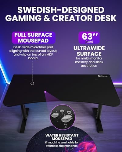 Arozzi Arena Ultrawide Curved Gaming Desk Pure Black - Image 3
