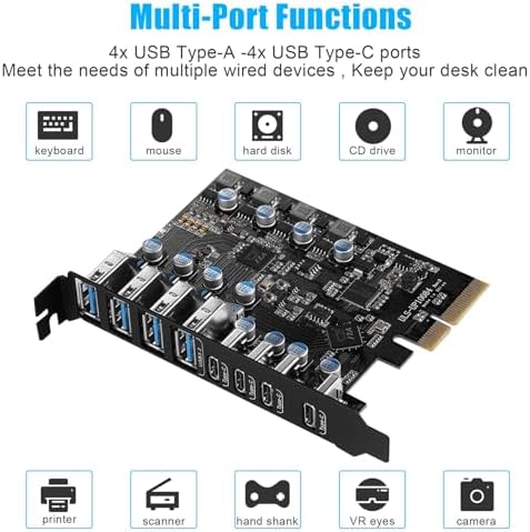 PCIe USB 3.2/3.1 Gen 2 Card 8 Ports Type-A(4), USB C(4) PCIe Card 10Gbps - Image 3