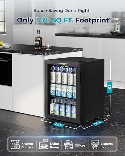 EUHOMY 100 Can Mini Fridge, Beverage Refrigerator with Glass Door, Black - Image 3