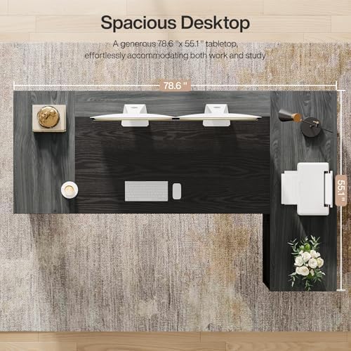 Tribesigns 78" L Shaped Executive Desk with Drawers, Large Office Computer Desk with Cabinet and Storage Shelves, Modern Business Furniture Sets Workstation for Home Office(Gray&Black) - Image 5