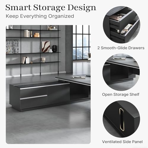 79" L-Shaped Executive Desk, Right-Return Office Desk with Drawers & Storage Cabinet, Large Black Corner Desk with Spacious Desktop for Home Office, Study, Executive Workspace - Image 4