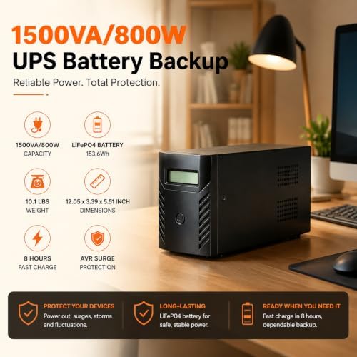 PowMr 1500VA/800W Lithium UPS Battery Backup & Surge Protector - Image 2