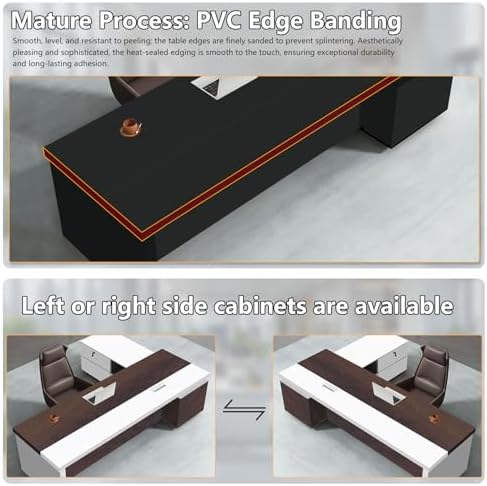 L Shaped Executive Desk with Drawers, Large Office Desk with Storage Cabinet, Wood L Shape Desk for Home Office or Business Workspace, Left or Right Cabinet Option, Multiple Sizes & Colors - Image 6