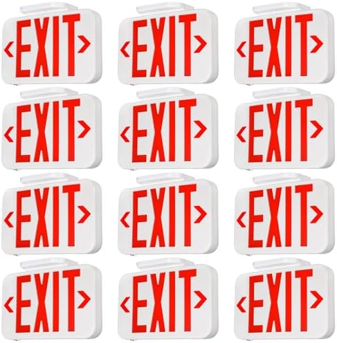 TORCHSTAR 12-Pack Red Letter LED Exit Sign with Battery Backup, White by TORCHSTAR