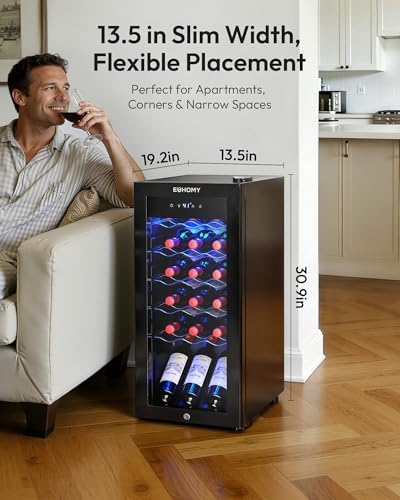 EUHOMY 18 bottle Wine Cooler Refrigerator, Wine Fridge with Lock, Black - Image 2