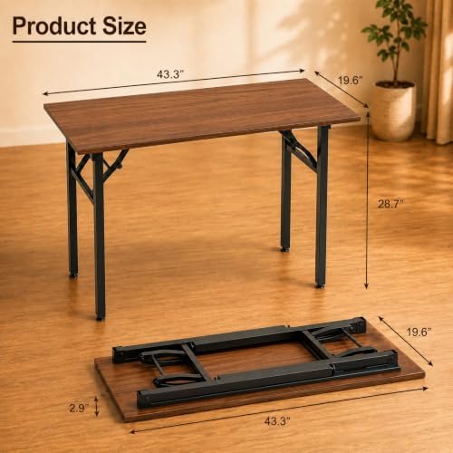 Folding Table Computer Desk - 43.3" No Assembly Folding Desk Design and Foldable Office Desk, Small Desk for Bedroom, Compact Storage Portable Use for Dorm and RV Small Space, Dark Walnut - Image 3
