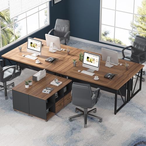 Tribesigns 63-Inch Executive Desk with 47-Inch Mobile File Cabinet, Large Home Office Desk with Drawers and Storage Shelves, L-Shaped Computer Desk Workstation Business Furniture, Walnut & Gray - Image 4