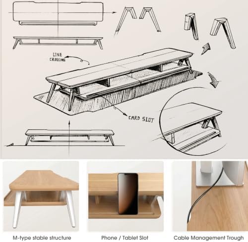 Fenge Dual Monitor Stand Riser, Wooden Desk Shelf with 2-Tier Storage - Image 5