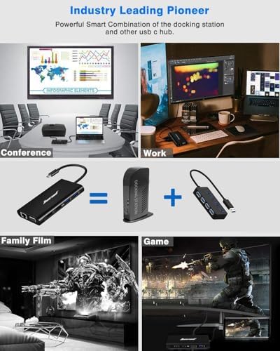 Hiearcool USB C Docking Station, 11-in-1 Dock, HDMI, VGA, Ethernet, Black - Image 4