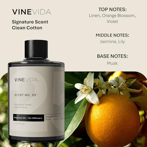 VINEVIDA [16 Fl Oz] Clean Cotton Fragrance Oil for Cold Air Diffusers, Essential Oils for Diffuser Oil Refill & Air Freshener Room Spray - Image 2