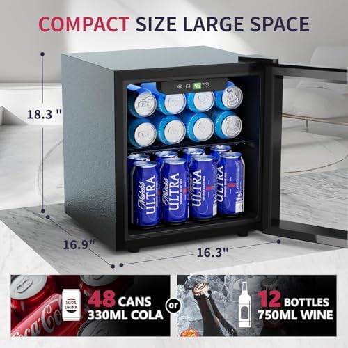 Icyglee 48 Can Mini Fridge, 1.3 Cu.Ft Beverage Refrigerator Cooler, Black - Image 2