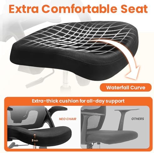 NEO CHAIR Office Desk Chair High Back Mesh Chair Adjustable Lumbar, Black - Image 4
