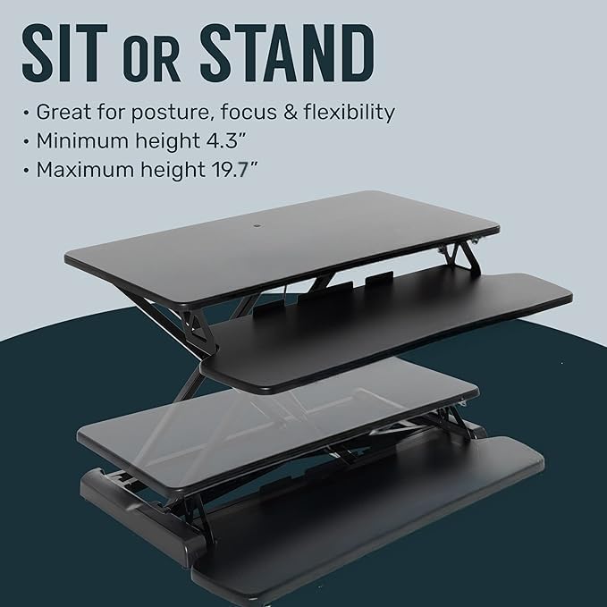 TechOrbits OF-S06-2 Desk Converter-37-inch Height Adjustable, MDF Wood, Sit-to-Stand Rise-X Pro Black, 36" - Image 3