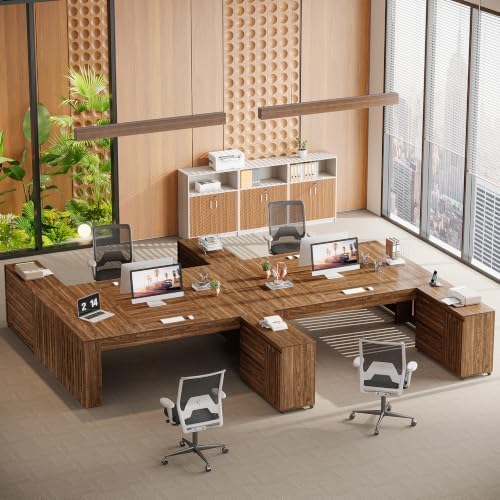 Tribesigns 70.87" Executive Desk with Mobile File Cabinet, Large L-Shaped Computer Office Desk with Rolling Storage Drawers, Business Workstation Set with Slatted Legs for Home Office, Brown - Image 5
