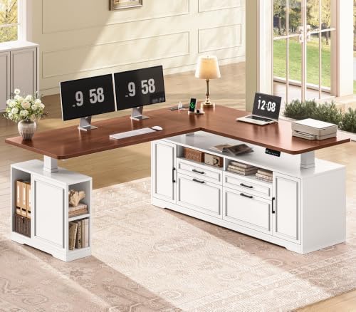 SEDETA Farmhouse L Shaped Executive Electric Standing Desk with 4 Drawers by SEDETA