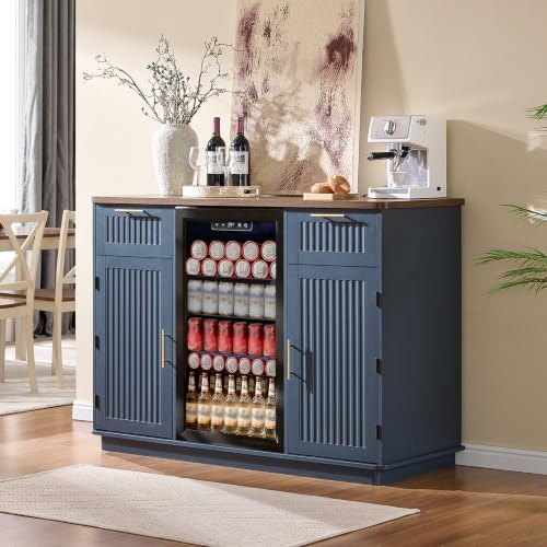 Okvnbjk Mini Fridge Cabinet with Storage & Power Outlet, Navy Blue by Okvnbjk