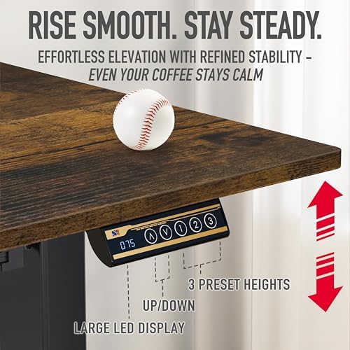 SHW 48-Inch Electric Height Adjustable Standing Desk w/Drawer, Rustic Brown - Image 7