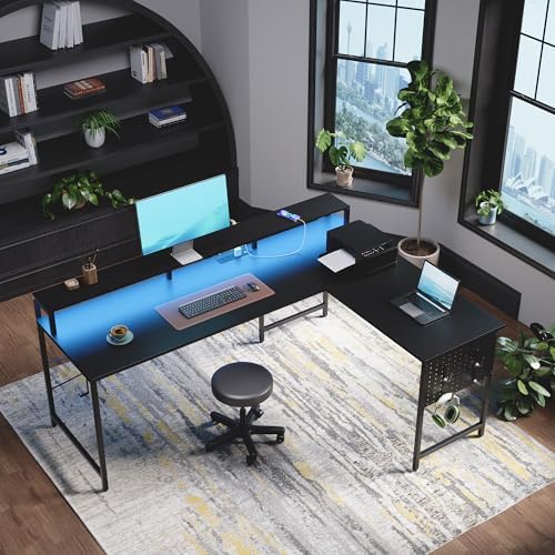 Pamray 64 Inch L Shaped Gaming Desk with Monitor Stand and Power Outlets - Image 4