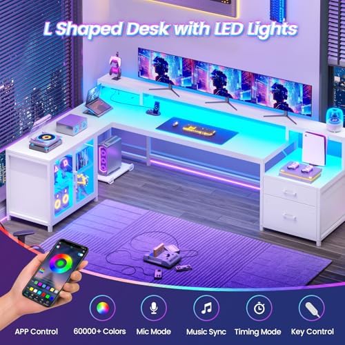 SEDETA 78.7” Large Gaming Computer Desk with Storage Drawers, LED Lights - Image 3