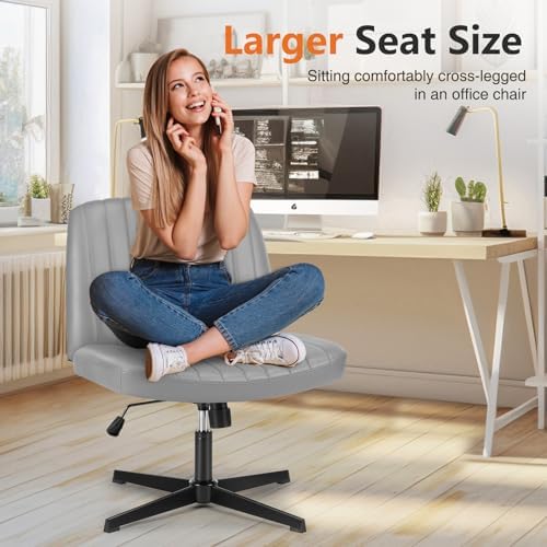 Sweetcrispy Criss Cross Office Chair, Vanity Chair No Wheels, Faux Leather - Image 3