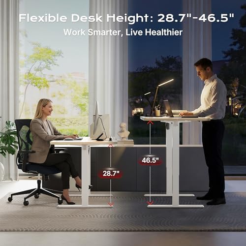 Huuger 55 X 24 Inch Electric Standing Desk with Power Outlets and USB-C Port, Height Adjustable Desk, Sit Stand Desk for Home Office, Computer & Gaming Desk with 3 Presets, Stable Steel Frame, Marple - Image 3