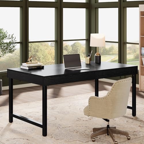 Tribesigns 55" Industrial Executive Desk for Home Office, Rustic Simple Computer Laptop Desk with Strong Metal Legs, Study Writing Table Business Workstation, Small Conference Table Black - Image 4