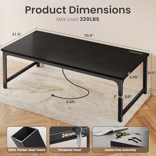 Huuger 71 x 31.5 inch Desk with Power Outlets & 0.95 Inch Thicker Desktop - Image 2