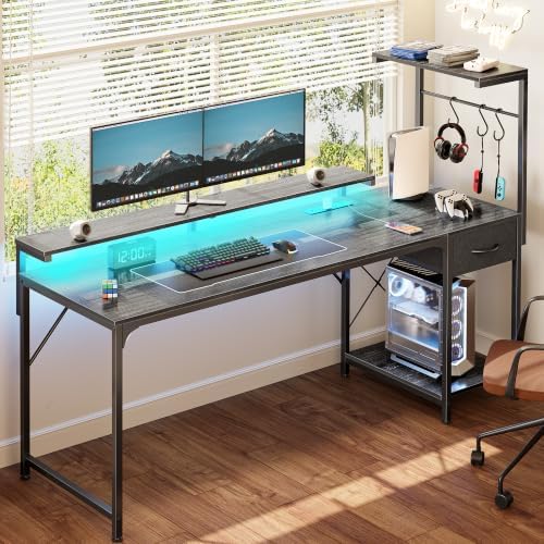 PRAISUN 63 Inch Gaming Desk with LED Lights & Power Outlets - Image 2