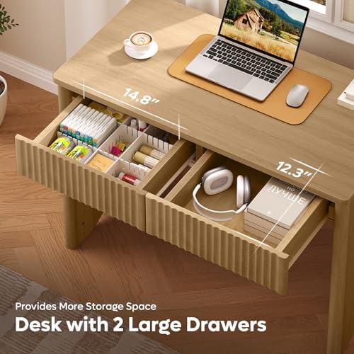 Bestier Fluted Computer Desk with 2 Drawers, 40 Inch Small Wooden Writing Study Work Desk, Computer Table, Compact Executive Home Office Desk for Small Spaces, Bedroom, Study, Living Room - Image 4