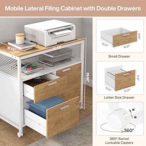 Tribesigns L Shaped Desk with Drawer Cabinet, 63" Executive Computer Desk and lateral File Cabinet, 2 Piece Home Office Furniture with Drawers for Hanging, Doors with Locks (Light Walnut, 63 inches) - Image 6