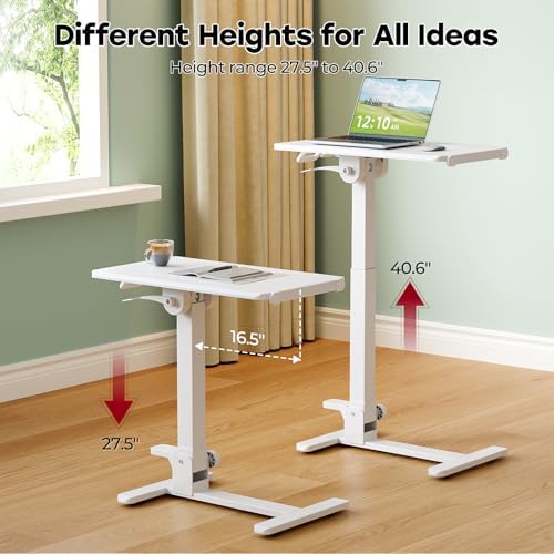 27" Foldable Mobile Standing Desk, No-Assembly Needed, White - Image 3