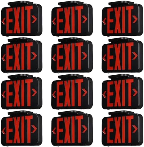 TORCHSTAR 12-Pack Red Letter LED Exit Sign with Battery Backup, Black by TORCHSTAR