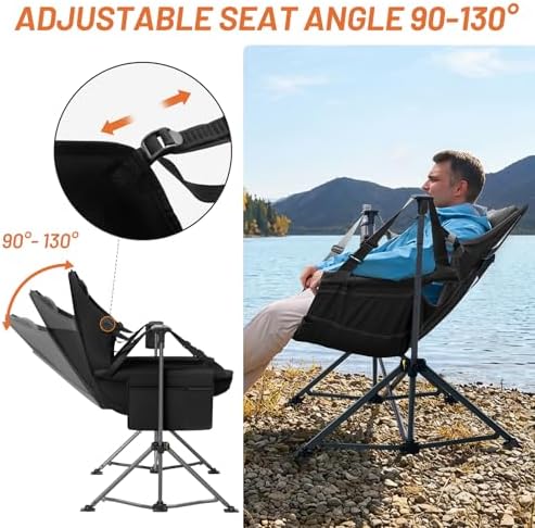 Timber Ridge Hammock Camping Chair with Adjustable Backrest, Heavy Duty Folding Hammock Chair Supports 300lbs, Portable Hammock Chair for Camping, Travelling and Patio, Black 2 Pack - Image 4