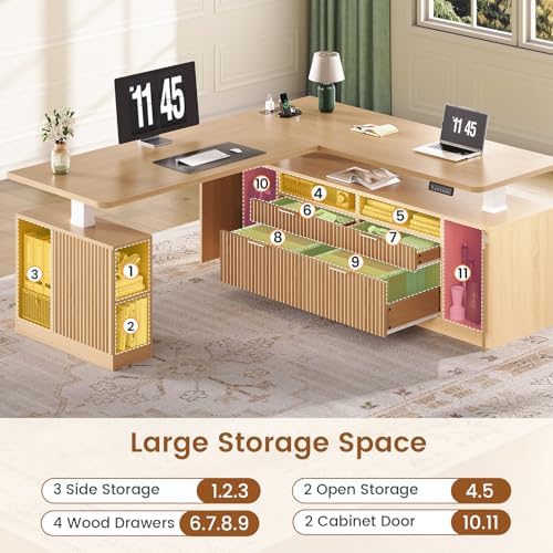 SEDETA Fluted L Shaped Executive Electric Standing Desk with 4 Drawers - Image 4