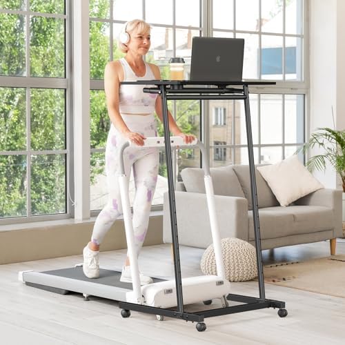 Eocnrhe Treadmill Desk, Mobile Small Standing Desk with Wheels for Walking Pad, Portable Table for Laptop, Rolling Table Adjustable Height, Bedside Table，Black - Image 2