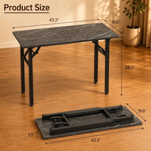 Folding Table Computer Desk - 43.3" No Assembly Folding Desk Design and Foldable Office Desk, Small Desk for Bedroom, Compact Storage Portable Use for Dorm and RV Small Space, Marble Greige - Image 3