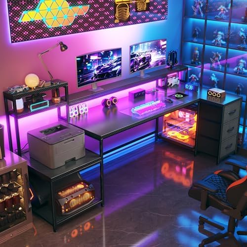 EnHomee 71" L Shaped Gaming Desk with Long Integrated Monitor Shelf by EnHomee