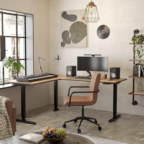 FEZIBO 63" x 48" L-Shaped Standing Desk - Adjustable Corner Desk, L-Shaped Adjustable Desk with Splice Board, Rustic-Brown by FEZIBO